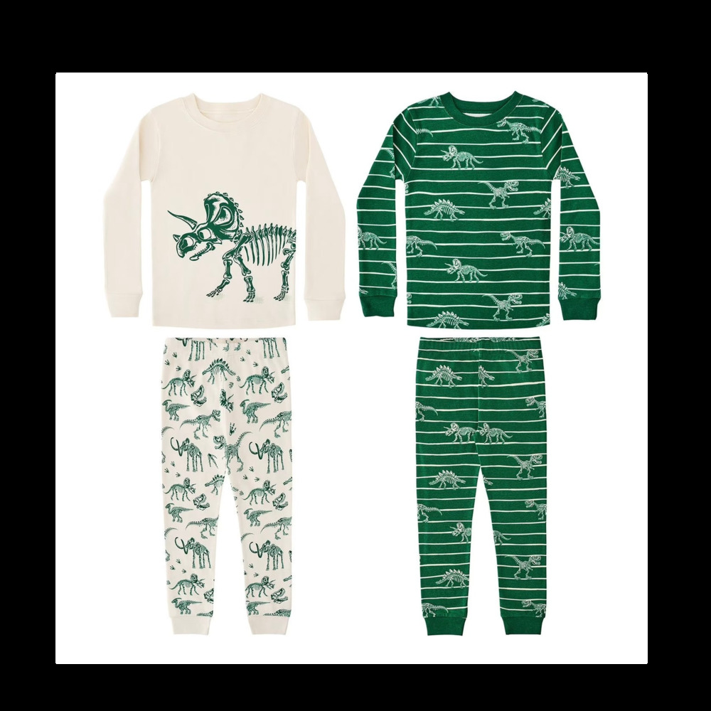 Member's Mark Dinosaur Print Toddler 4-Piece Organic Cotton Pajama Set Size 4
